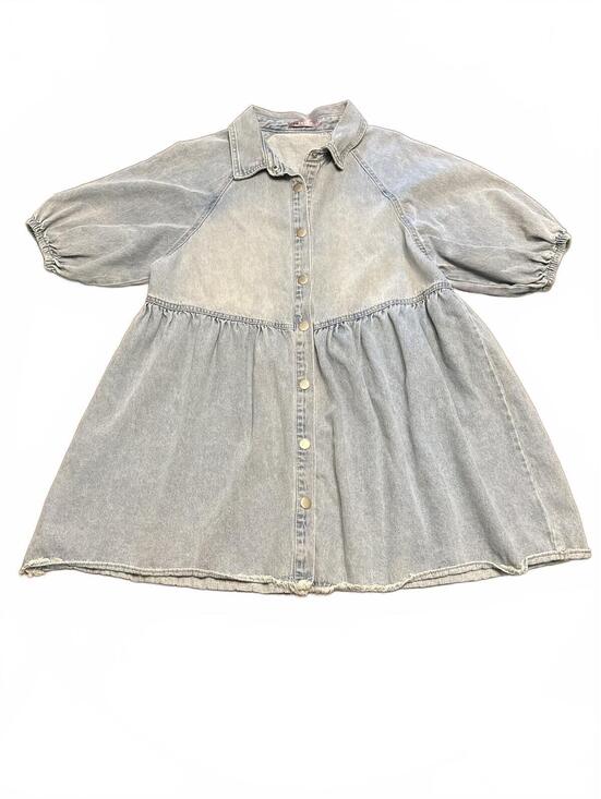 Dresses & Skirts - Light Wash Denim Button-Up Baby Doll Dress with Puff Sleeves